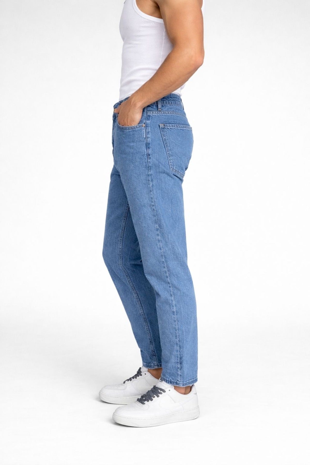 Erkek Koyu Mavi Mom Fit Jean Pantolon