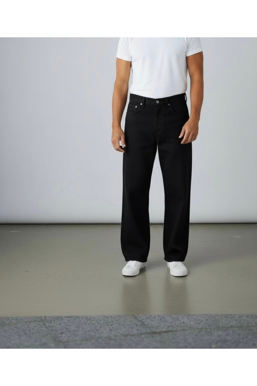 Erkek Siyah Yazlık Baggy Jean Pantolon Oversize Geniş Paça Rahat Kesim Düz Denim