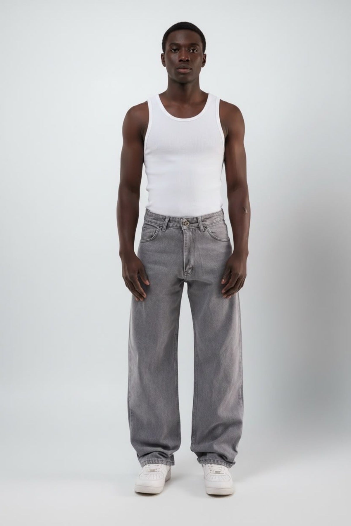 Erkek Baggy Bol Kesim Kot Pantolon Jeans Gri