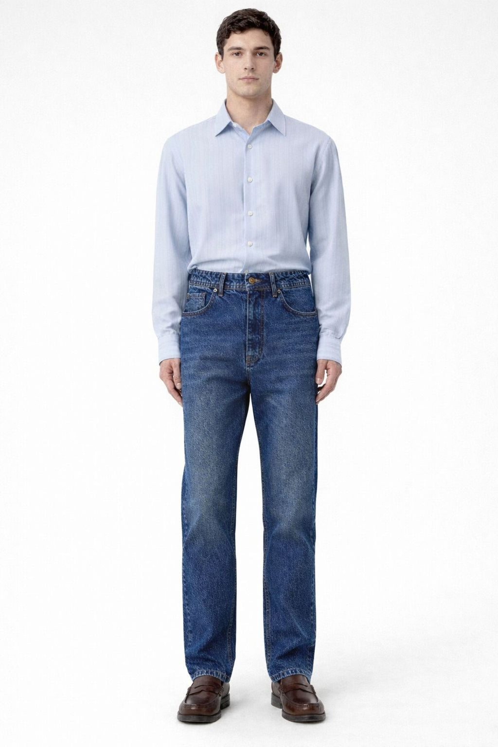 Erkek Taşlama Detay Lacivert Straight Fit Düz Paça Kot Pantolon