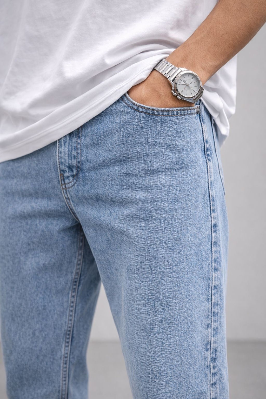 Erkek Açık Mavi Boyfriend Jean Pantolon Rahat Kalıp Günlük Denim