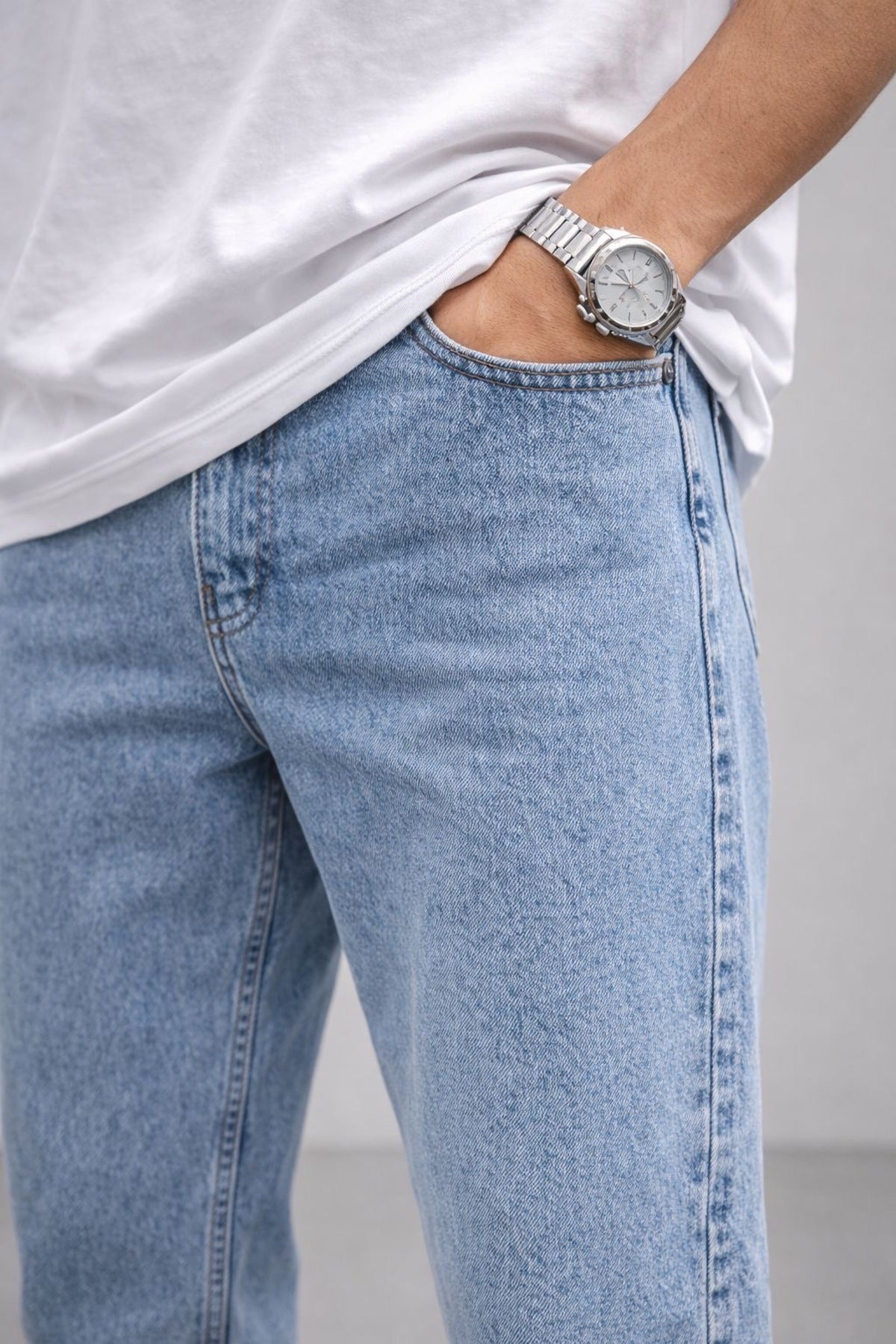 Erkek Açık Mavi Boyfriend Jean Pantolon Rahat Kalıp Günlük Denim