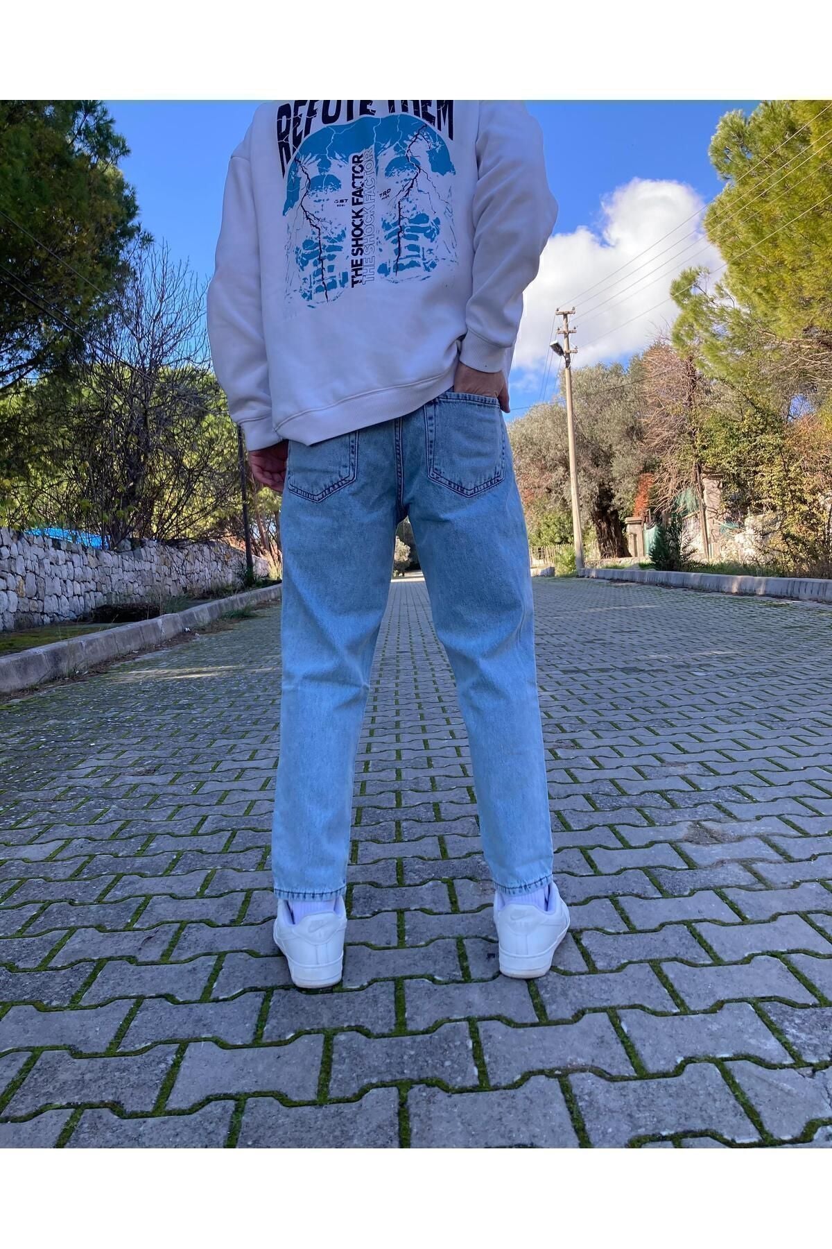 Yıkamalı Mavi Boyfriend Pantolon