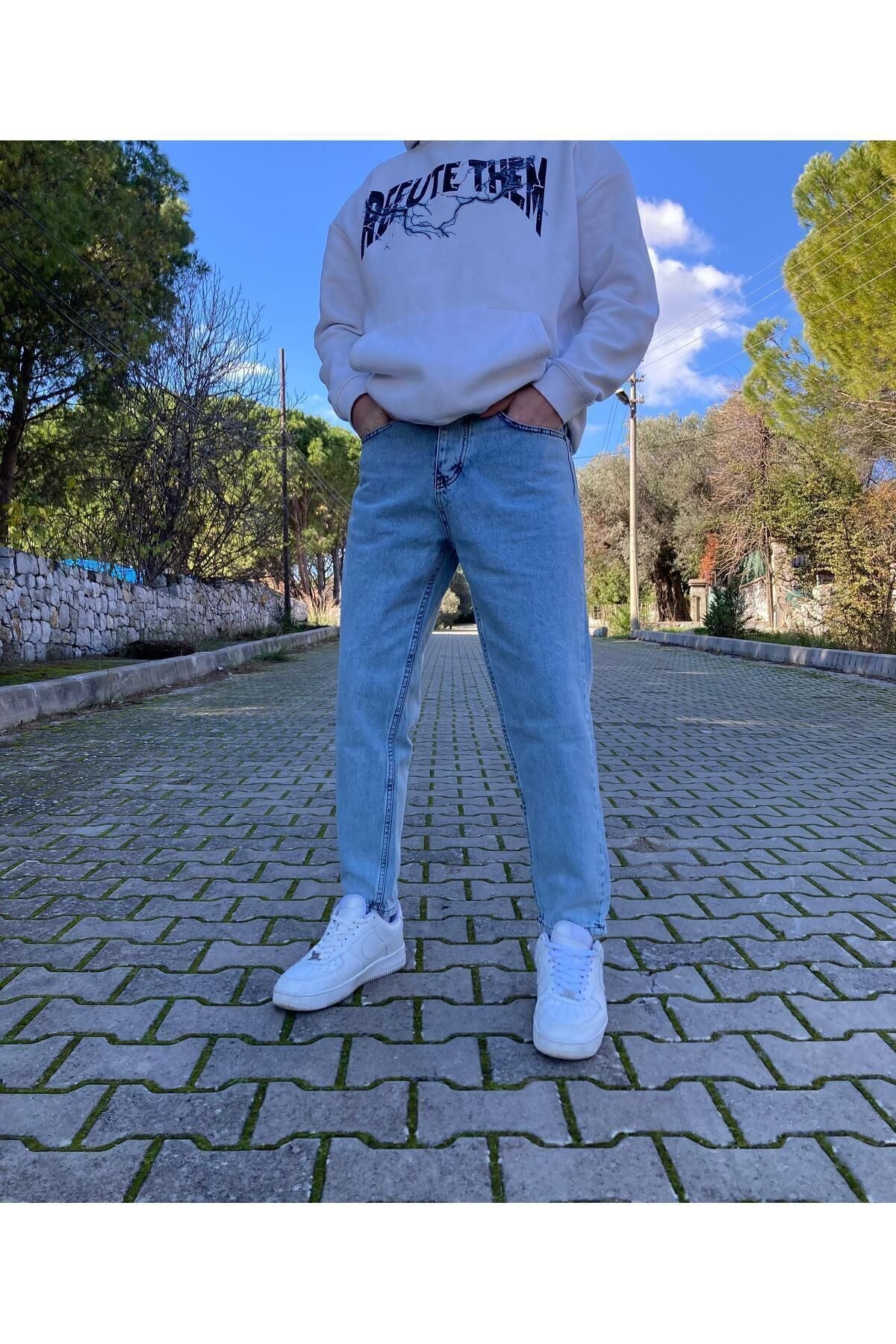 Yıkamalı Mavi Boyfriend Pantolon