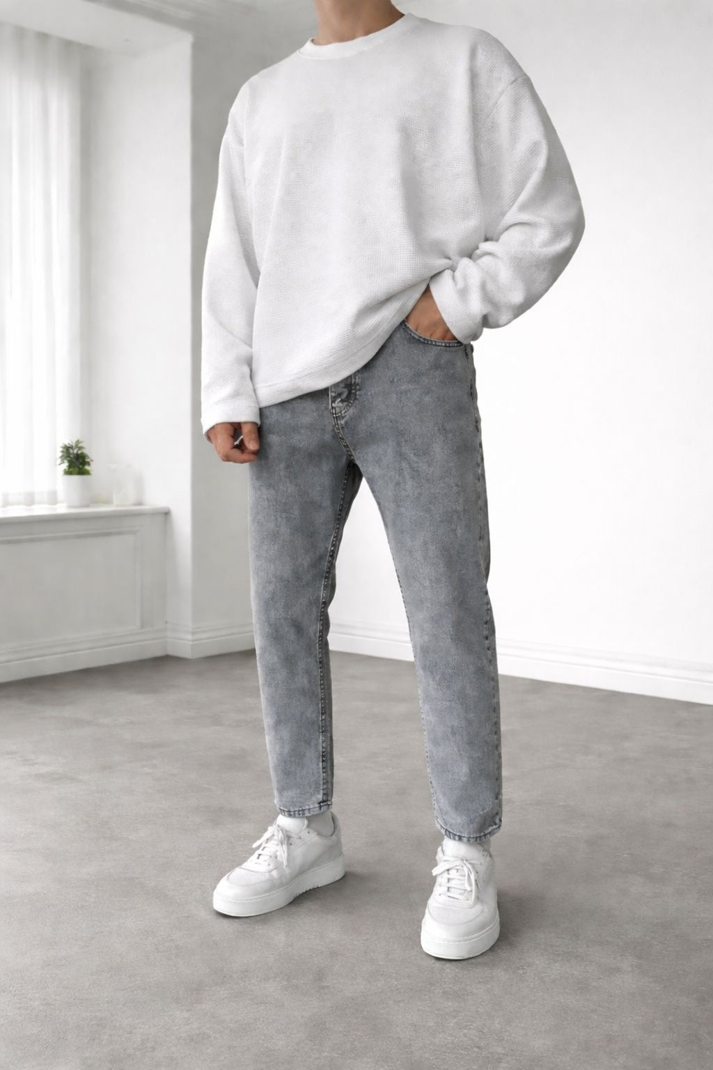Erkek Gri Boyfriend Fit Jean Pantolon