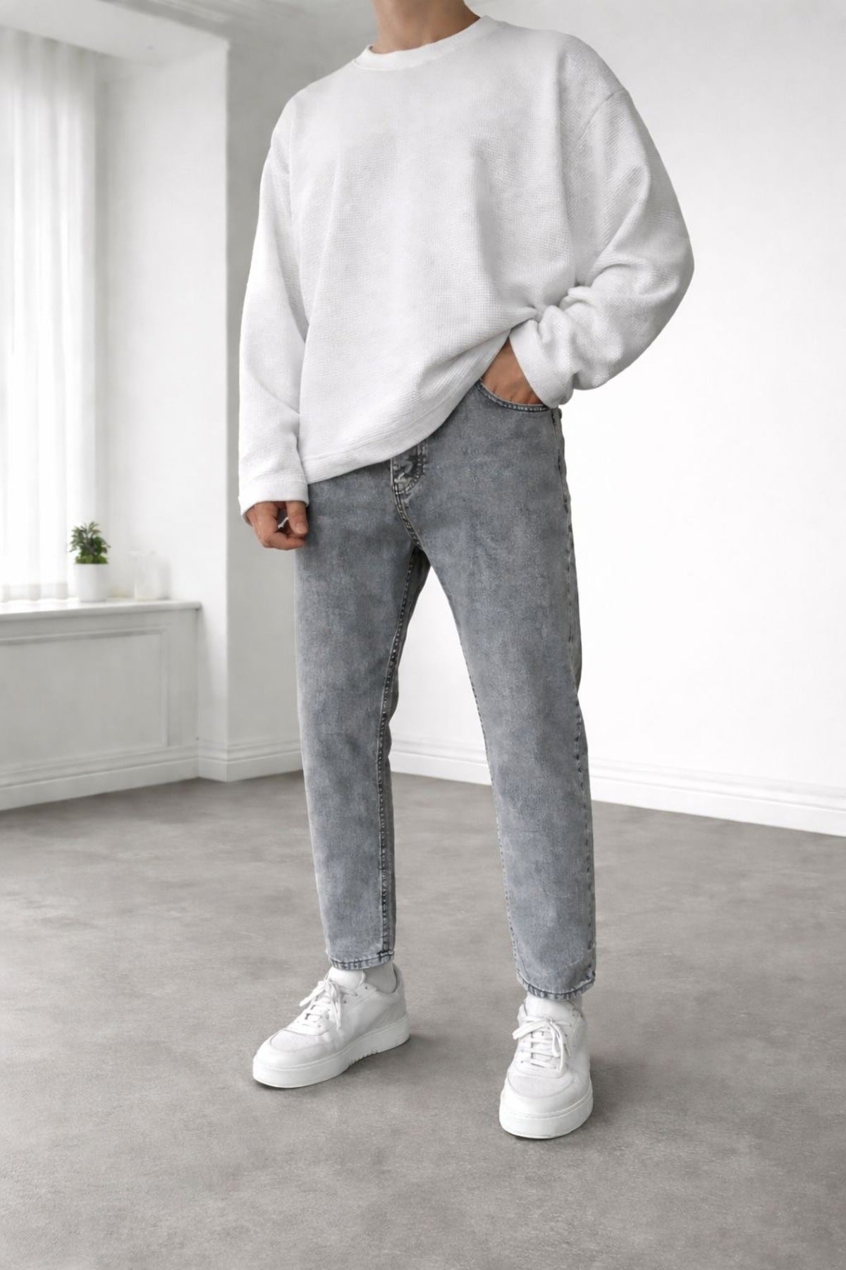 Erkek Gri Boyfriend Fit Jean Pantolon