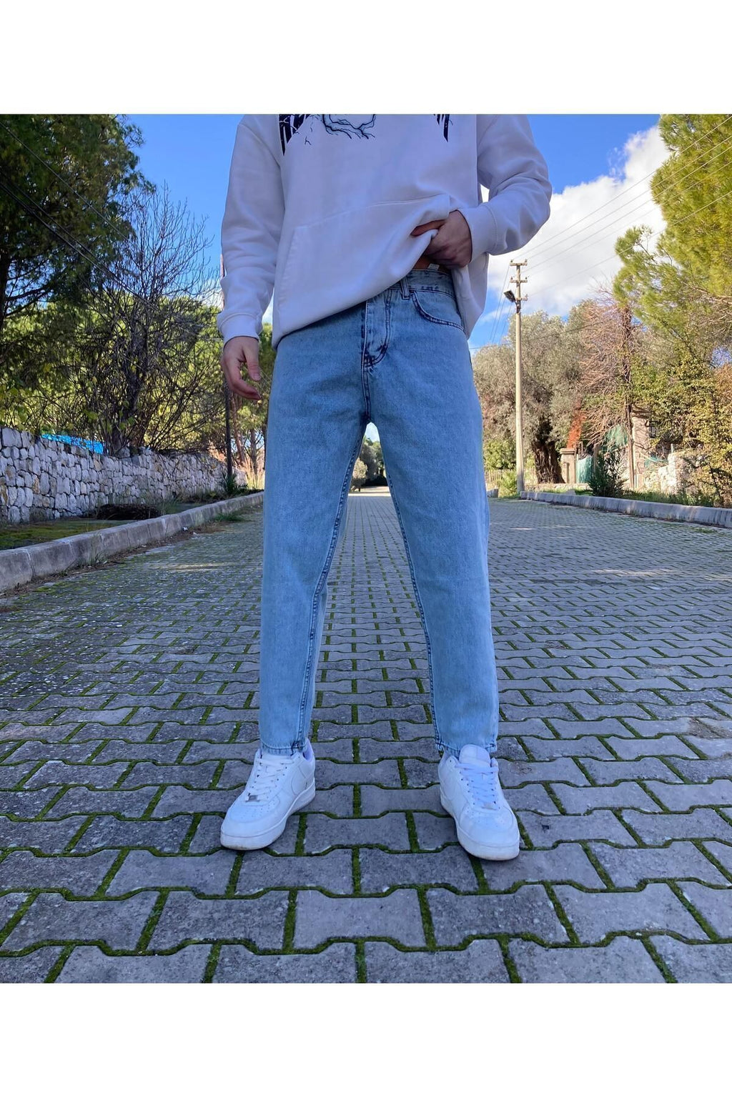 Yıkamalı Mavi Boyfriend Pantolon
