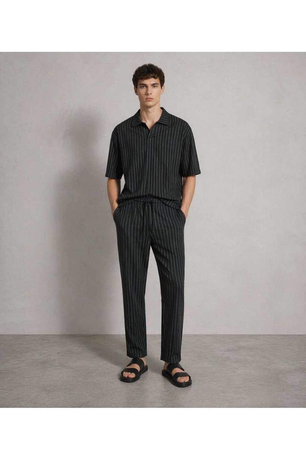 Erkek Siyah Çizgili Oversize Takım