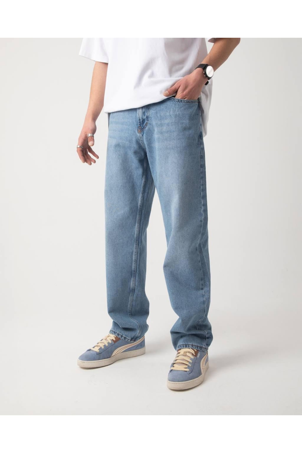 Efektli Mavi Baggy Pantolon