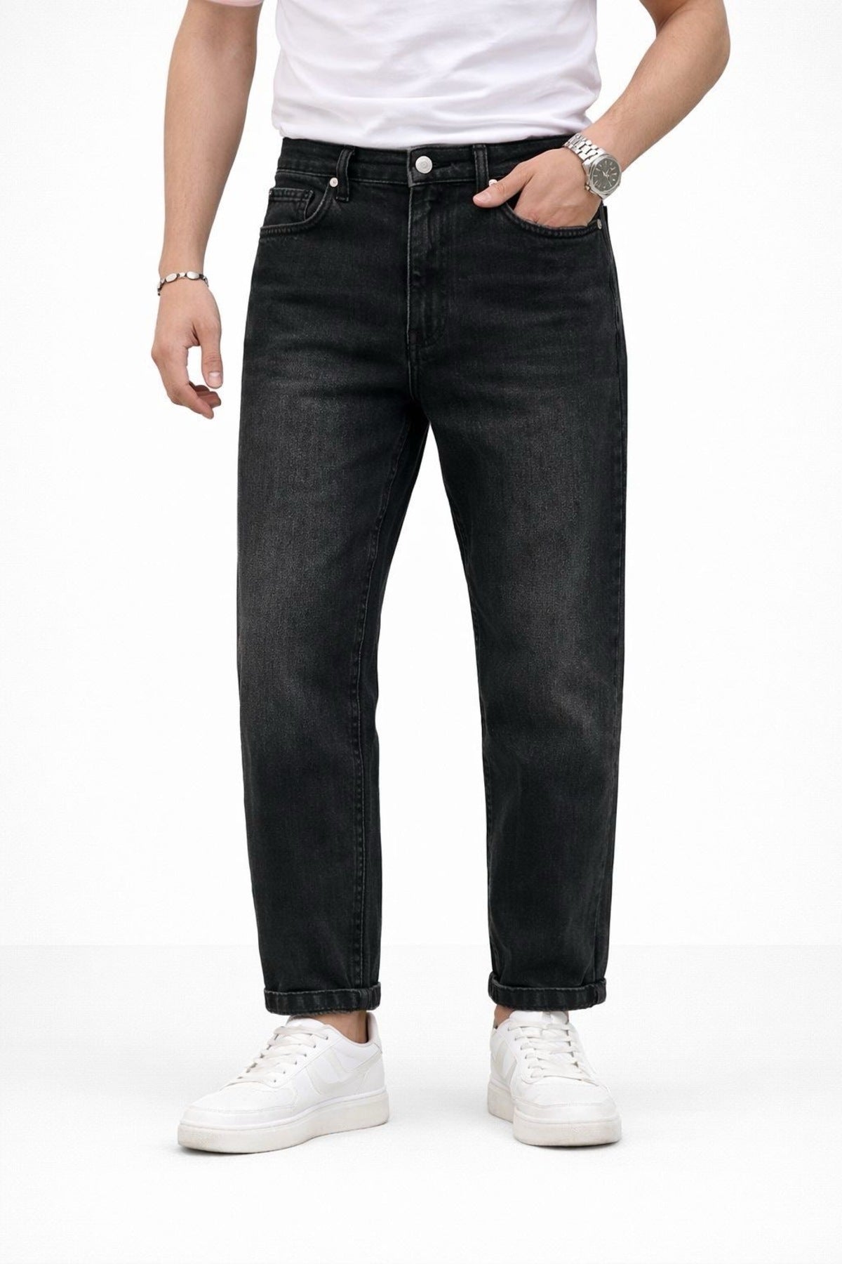 Erkek Vintage Taşlama Detaylı Boyfriend Pantolon tb