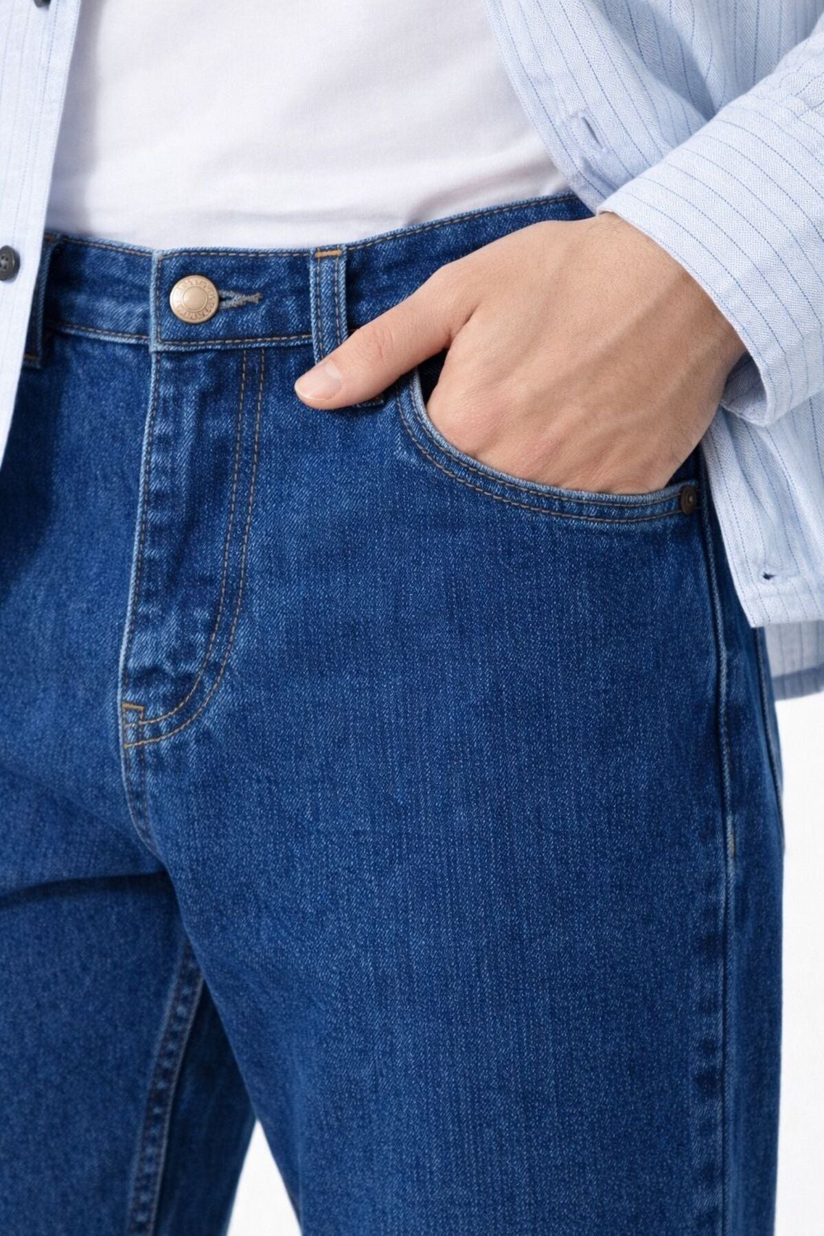 Erkek Lacivert Battal Boy Likralı Rahat Kalıp Kot Pantolon