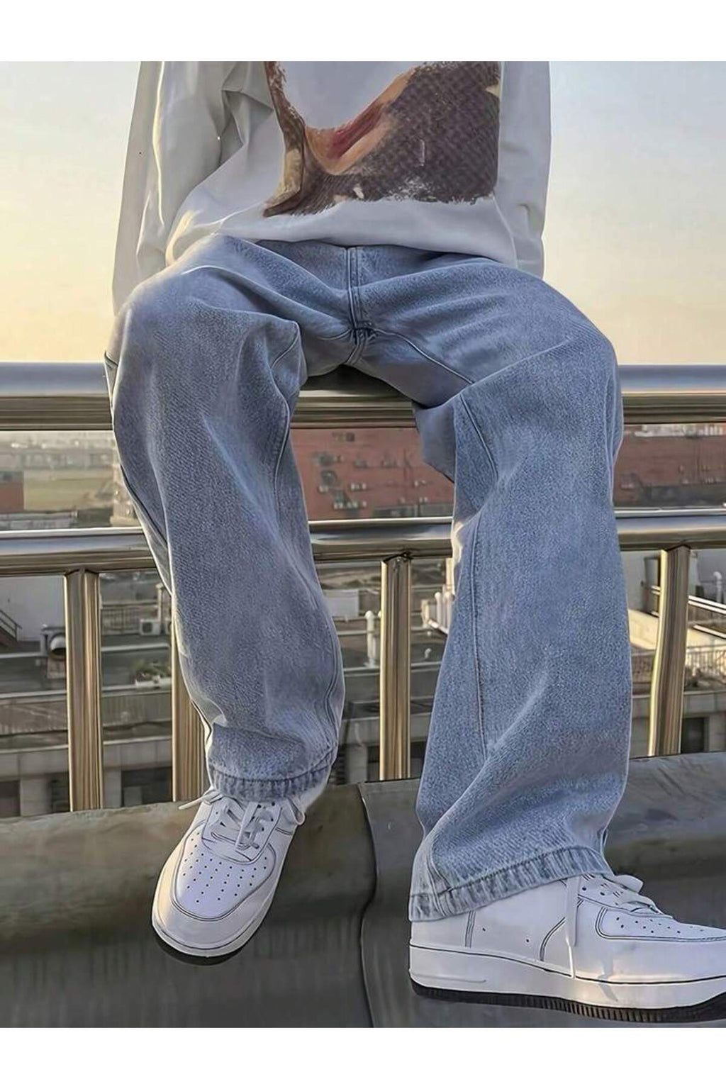 Erkek Oversize Denim Pantolon Rahat Kalıp Modern Kesim Günlük Streetwear Kot Pantolon