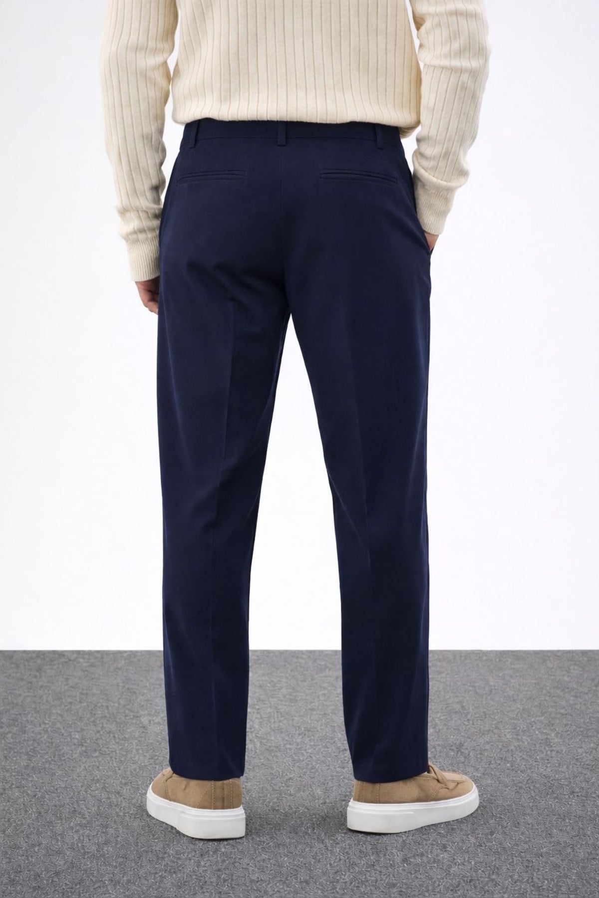 Erkek Lacivert Baggy Bol Kalıp Kumaş Pantolon