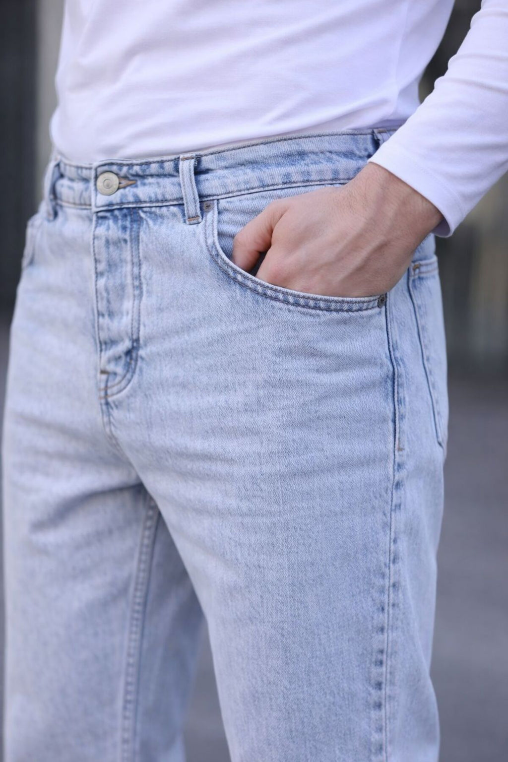 Erkek Açık Mavi Bol Kesim Kot Pantolon