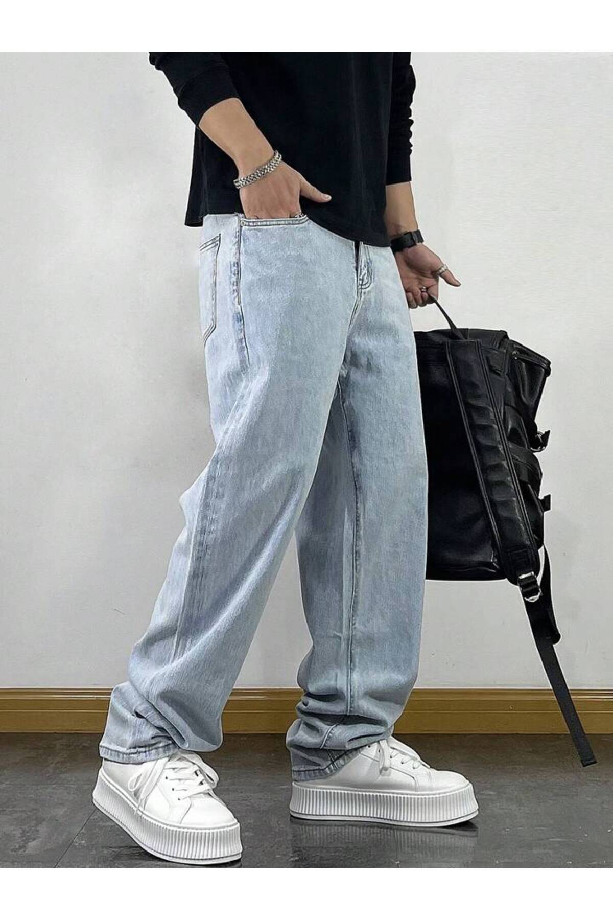 Erkek Yeni Sezon Baggy Fit Bol Kalıp Kot Pantolon