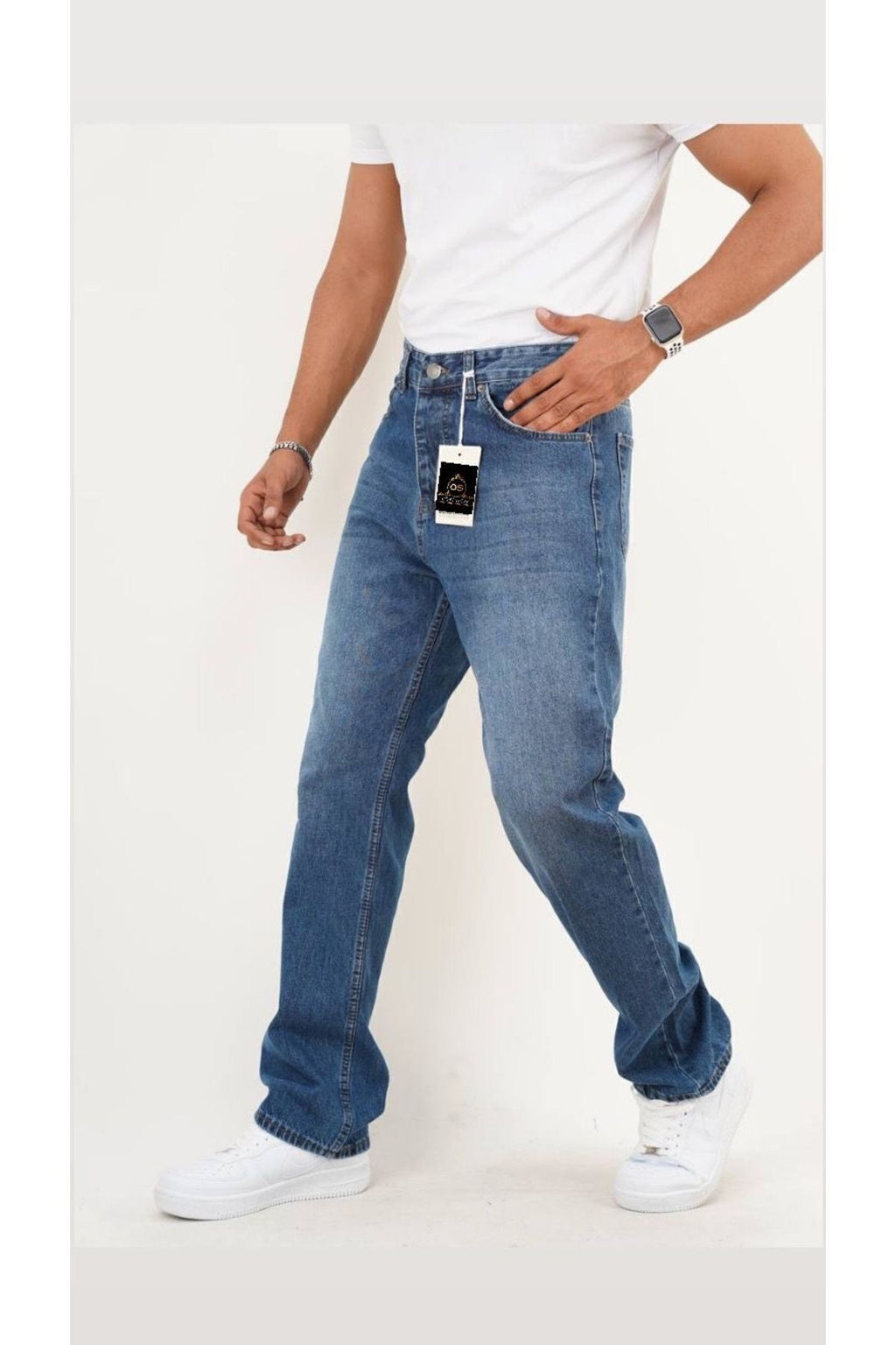 Koyu Mavi Taşlamalı Baggy Pantolon