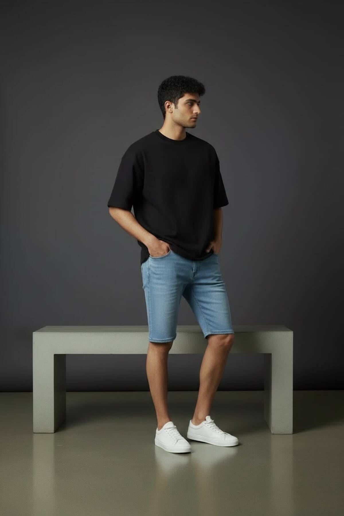 Erkek Likralı Esnek Rahat Kalıp Denim Kot Şort