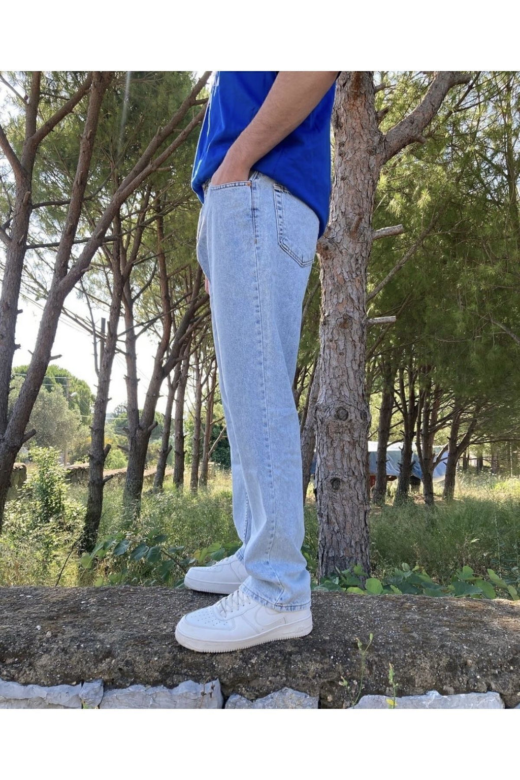 Yıkamalı Buz Mavi Baggy Pantolon