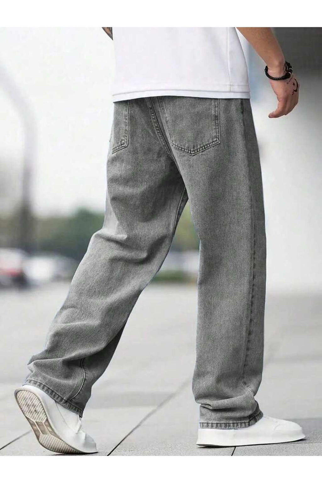 Erkek Baggy Fit Wide Leg Jean Pantolon Normal Bel Oversize Bol Kalıp Denim