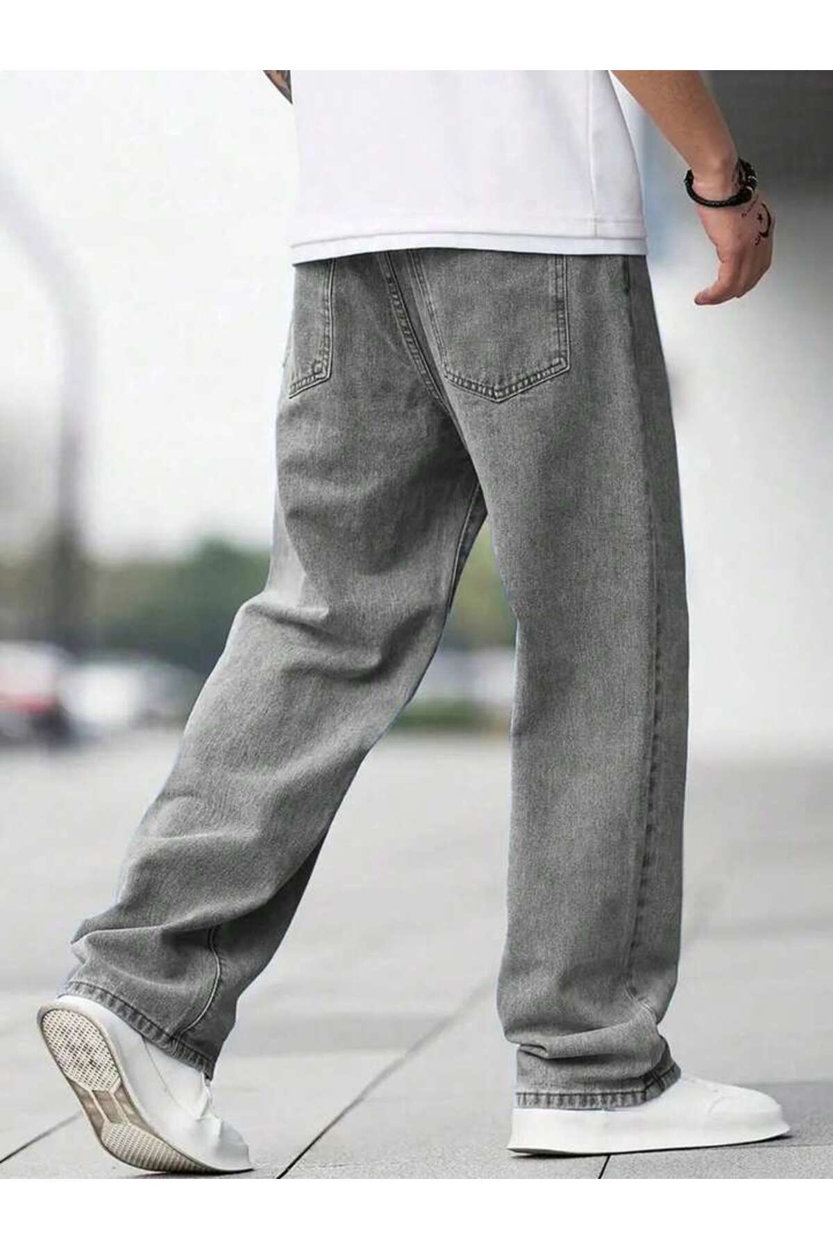 Erkek Baggy Fit Wide Leg Jean Pantolon Normal Bel Oversize Bol Kalıp Denim