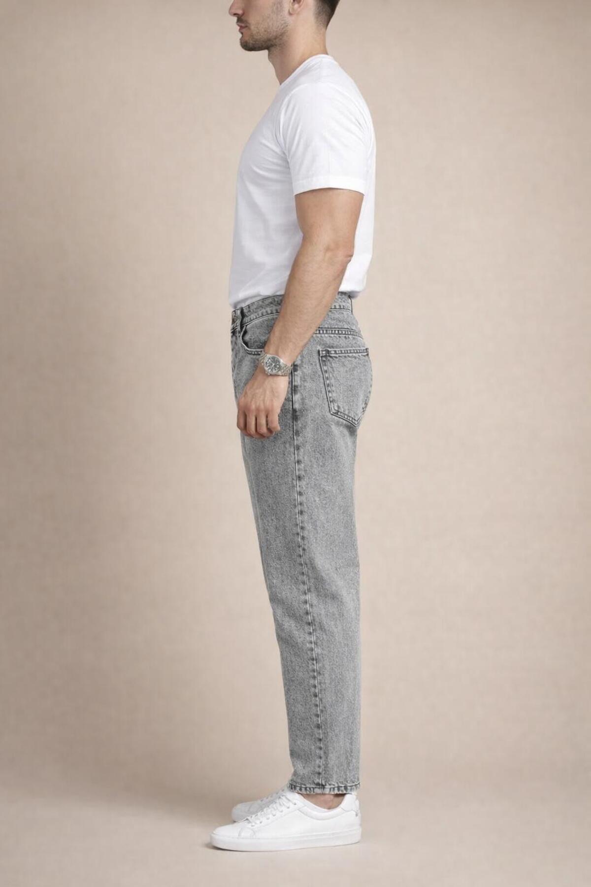 Erkek Açık Gri Boyfriend Jean Pantolon Rahat Kalıp Günlük Denim