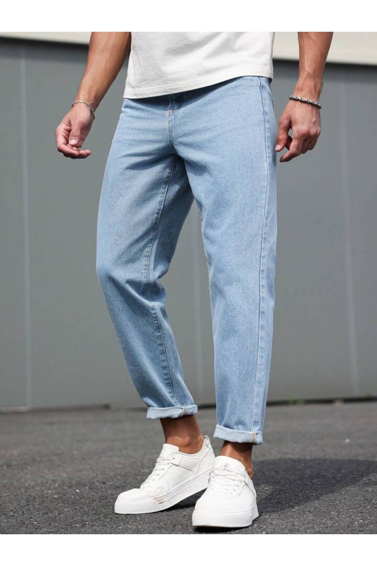 Erkek Boyfriend Jean Pantolon Günlük Rahat Bol Kalıp Denim Kot Salaş Tarz