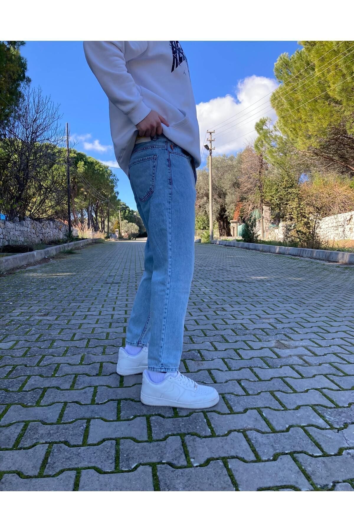 Yıkamalı Mavi Boyfriend Pantolon
