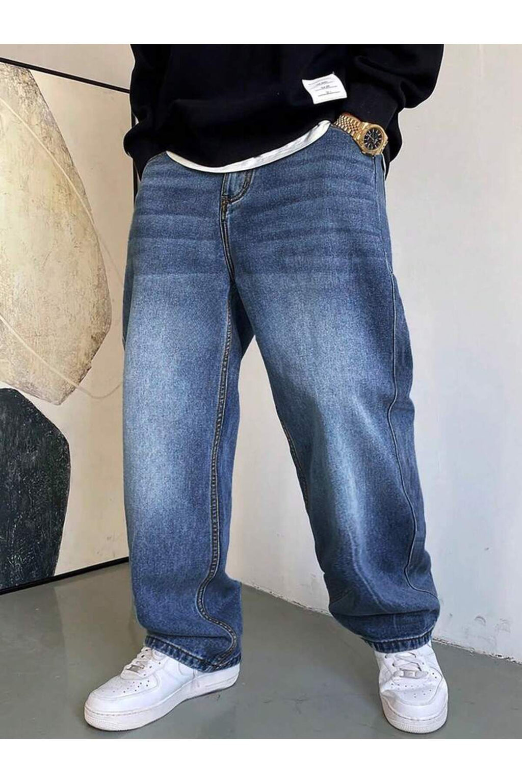 Erkek Oversize Denim Pantolon Rahat Kalıp Modern Kesim Günlük Streetwear Kot Pantolon