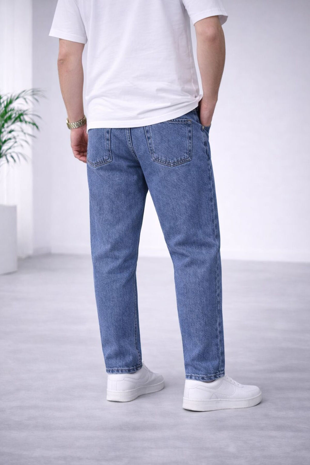 Erkek Koyu Kar Yıkama Boyfriend Jean Pantolon Rahat Kalıp Günlük Denim