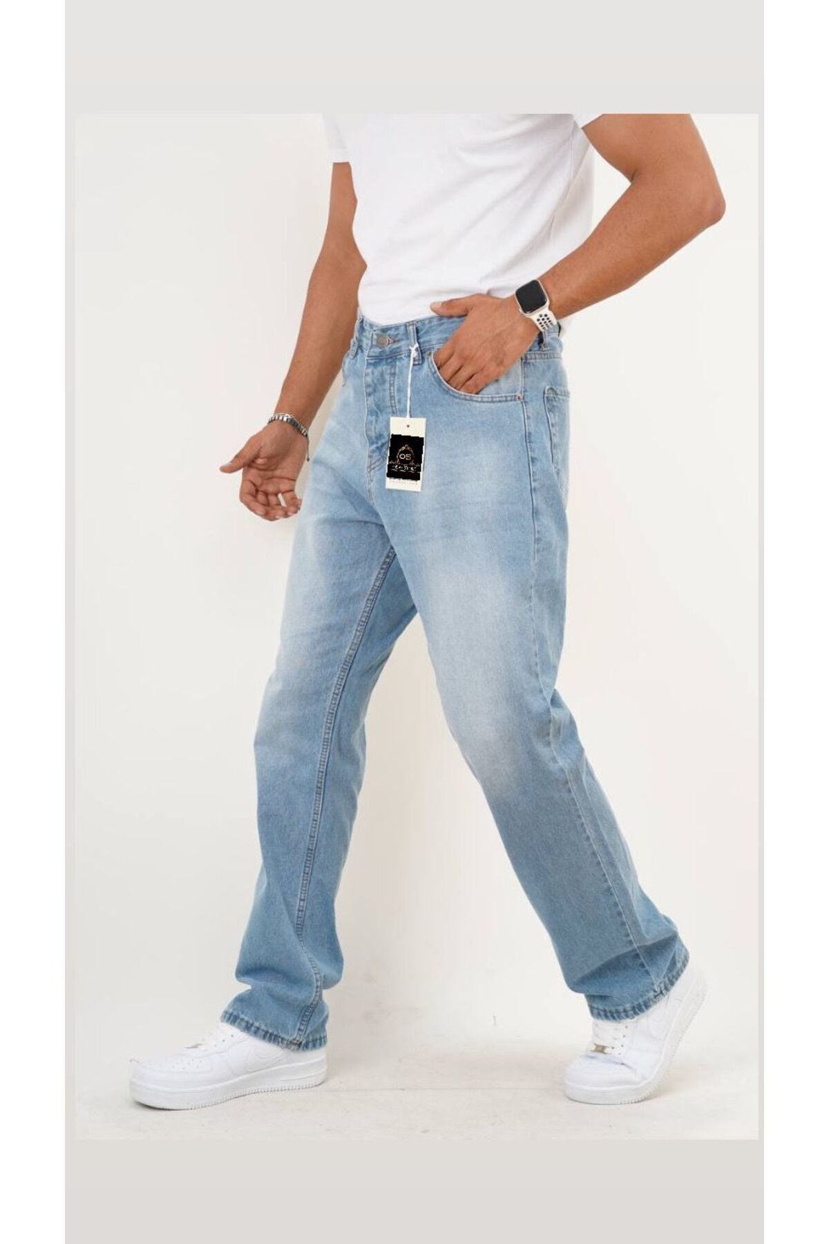 Açık Mavi Taşlamalı Baggy Pantolon