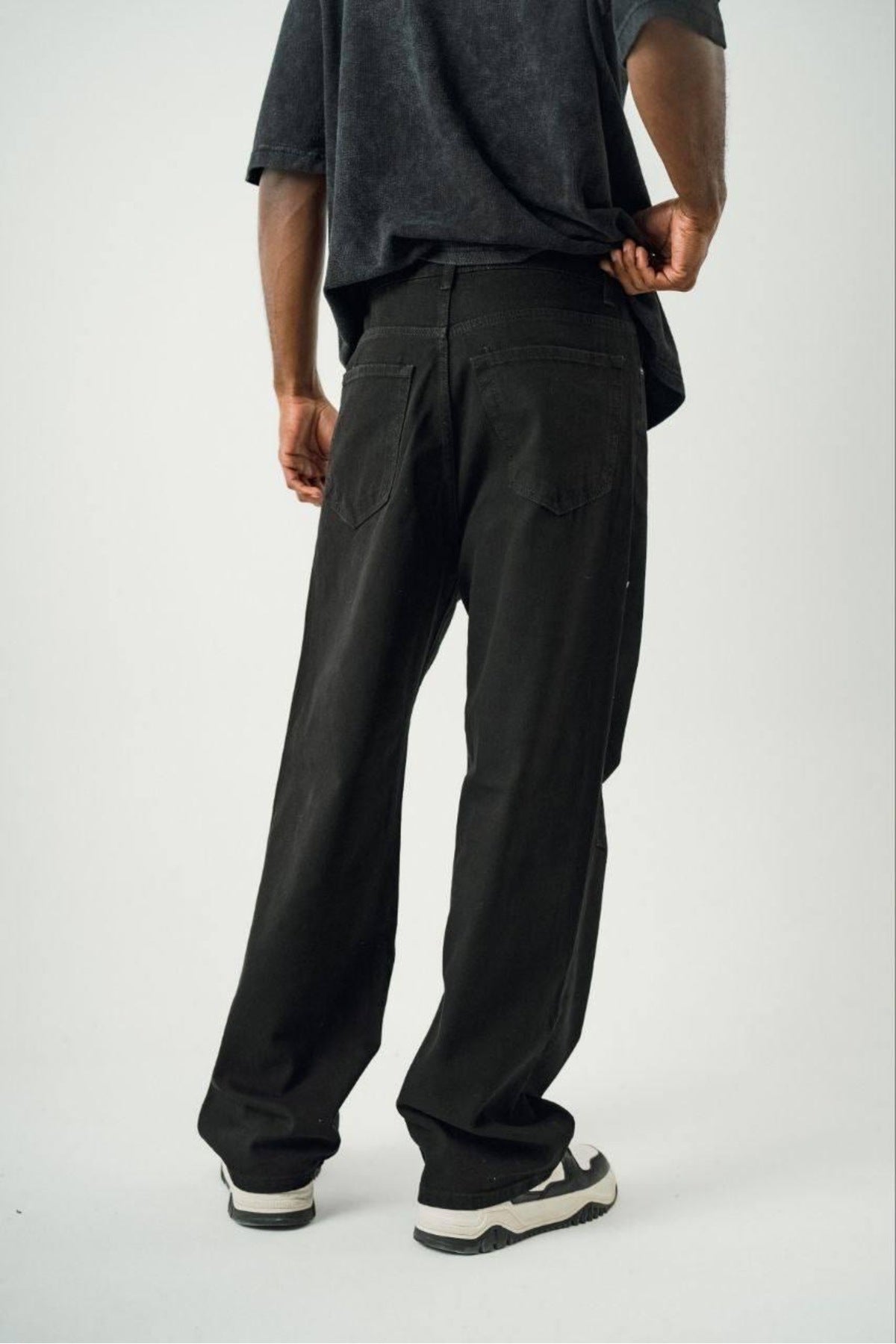 Yıkamalı Siyah Baggy Pantolon