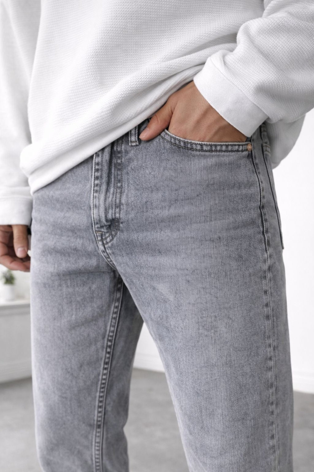 Erkek Gri Boyfriend Fit Jean Pantolon