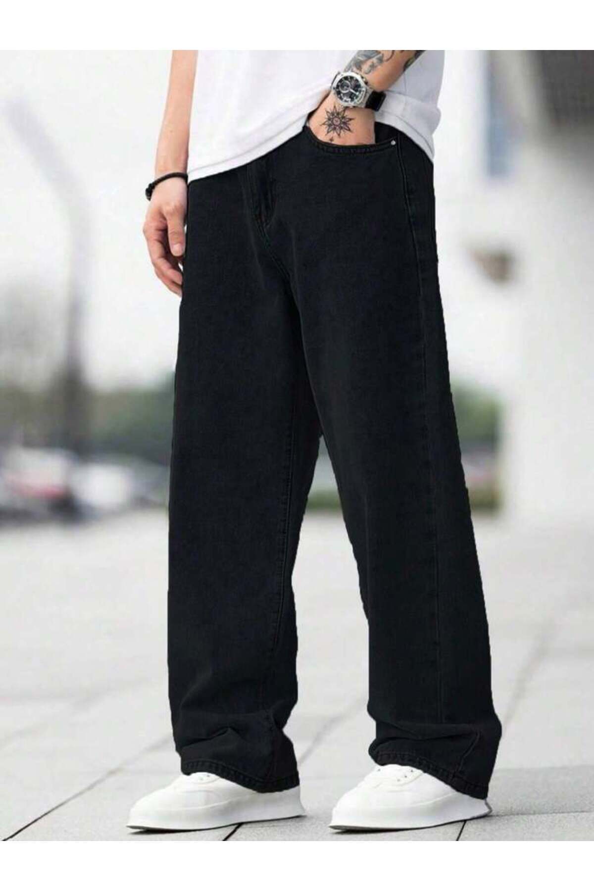 Erkek Wide Leg Denim Pantolon Bol Kesim Modern Sokak Modası Rahat Jean
