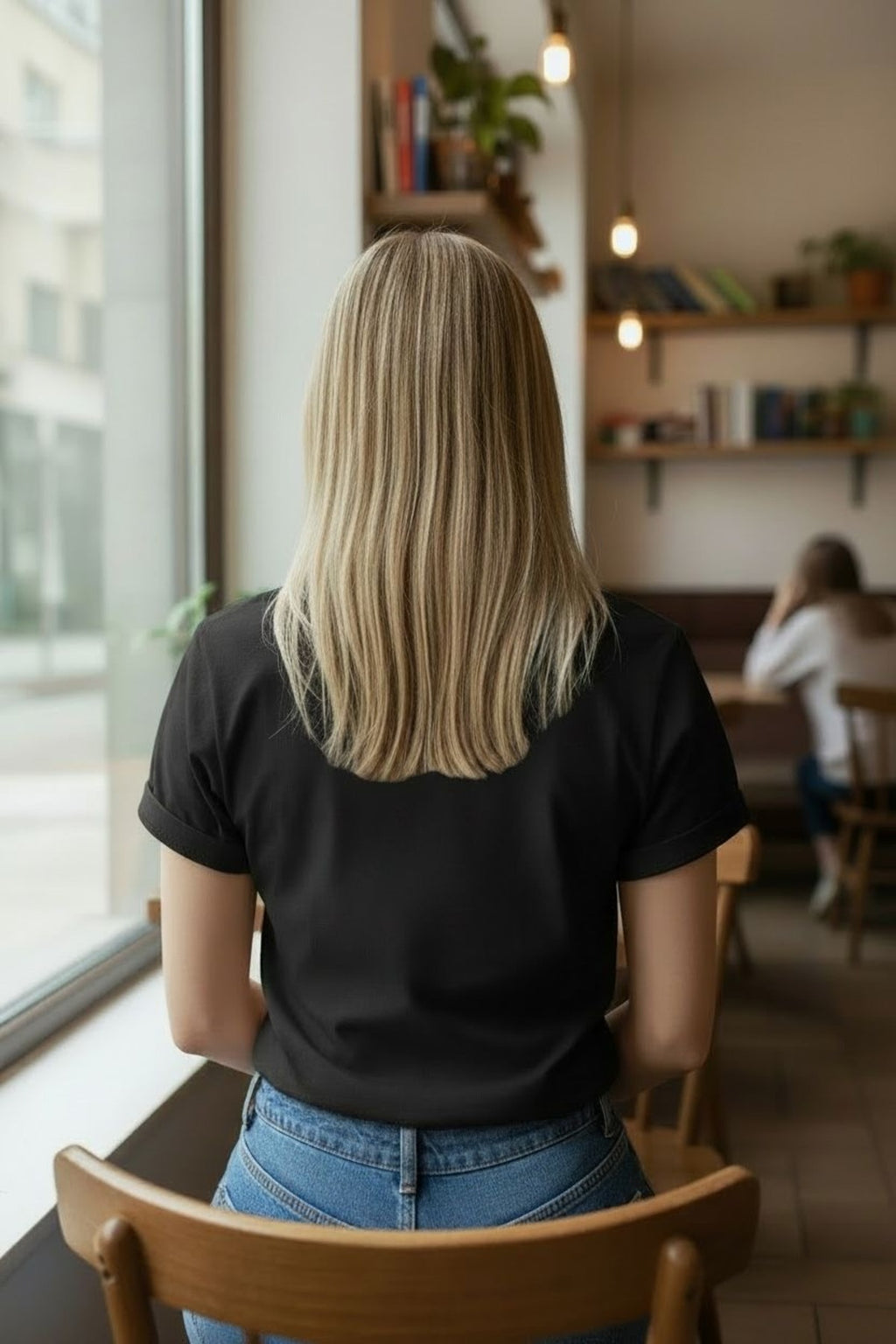 Kadın Siyah Baskılı Tişört Modern Minimal Desenli Rahat Kalıp Günlük Şık Basic T-Shirt
