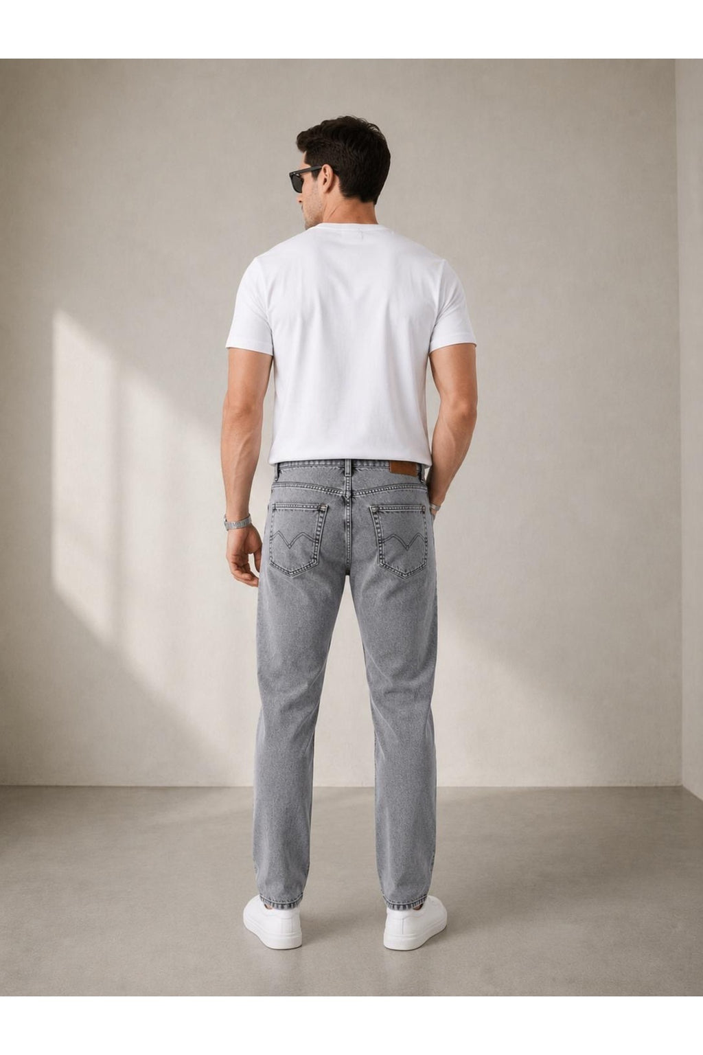 Erkek Gri Boyfriend Jean Pantolon Rahat Kalıp Streetwear Denim Pantolon