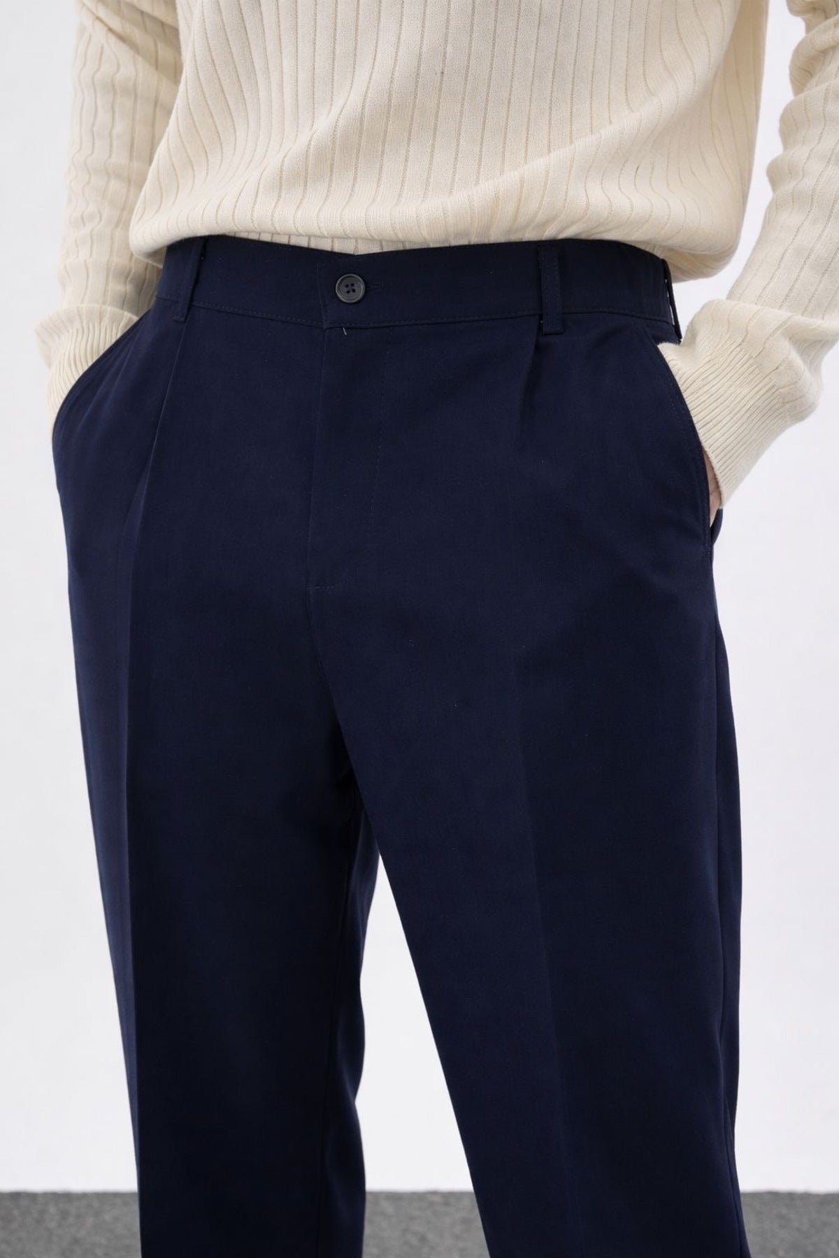 Erkek Lacivert Baggy Bol Kalıp Kumaş Pantolon