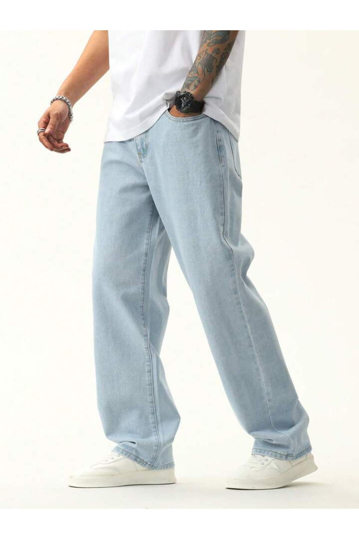 Erkek Buz Mavi Baggy Pantolon