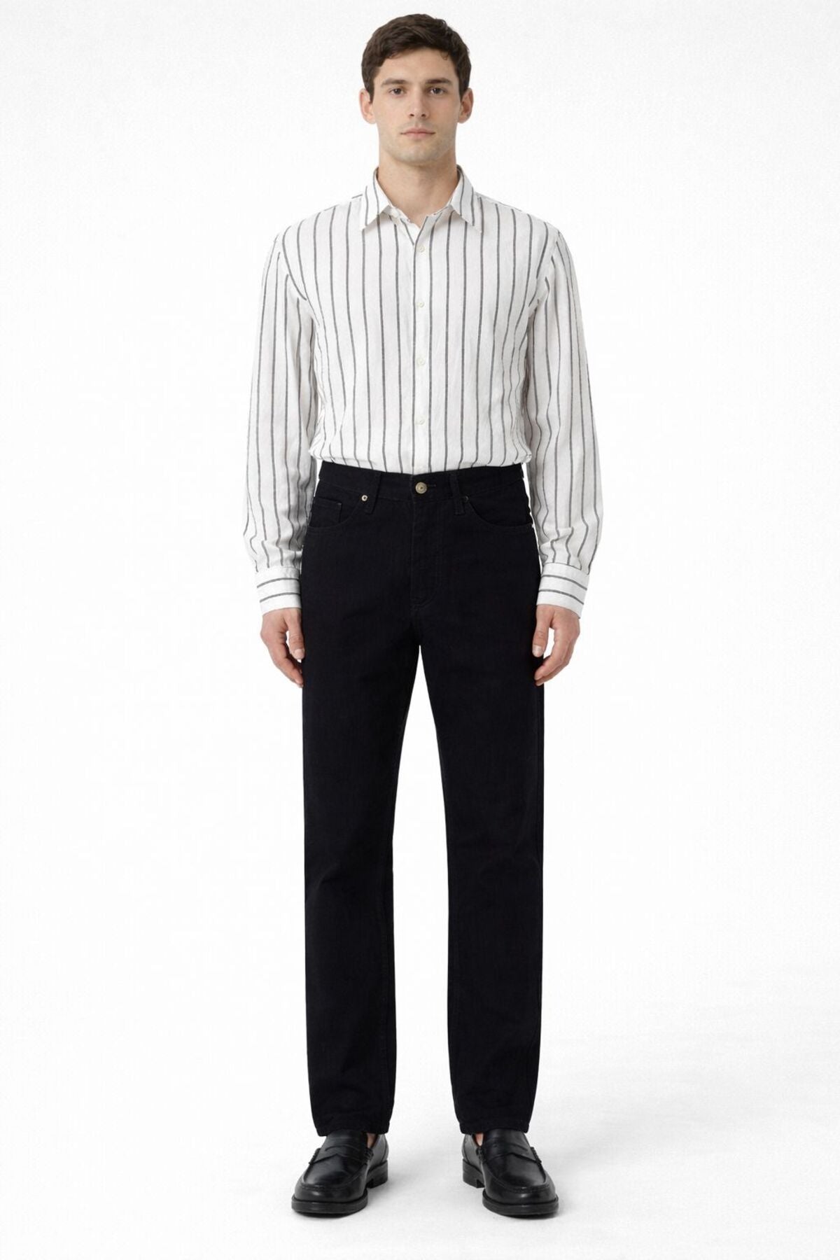 Erkek Yıkamalı Siyah Straight Fit Düz Paça Kot Pantolon