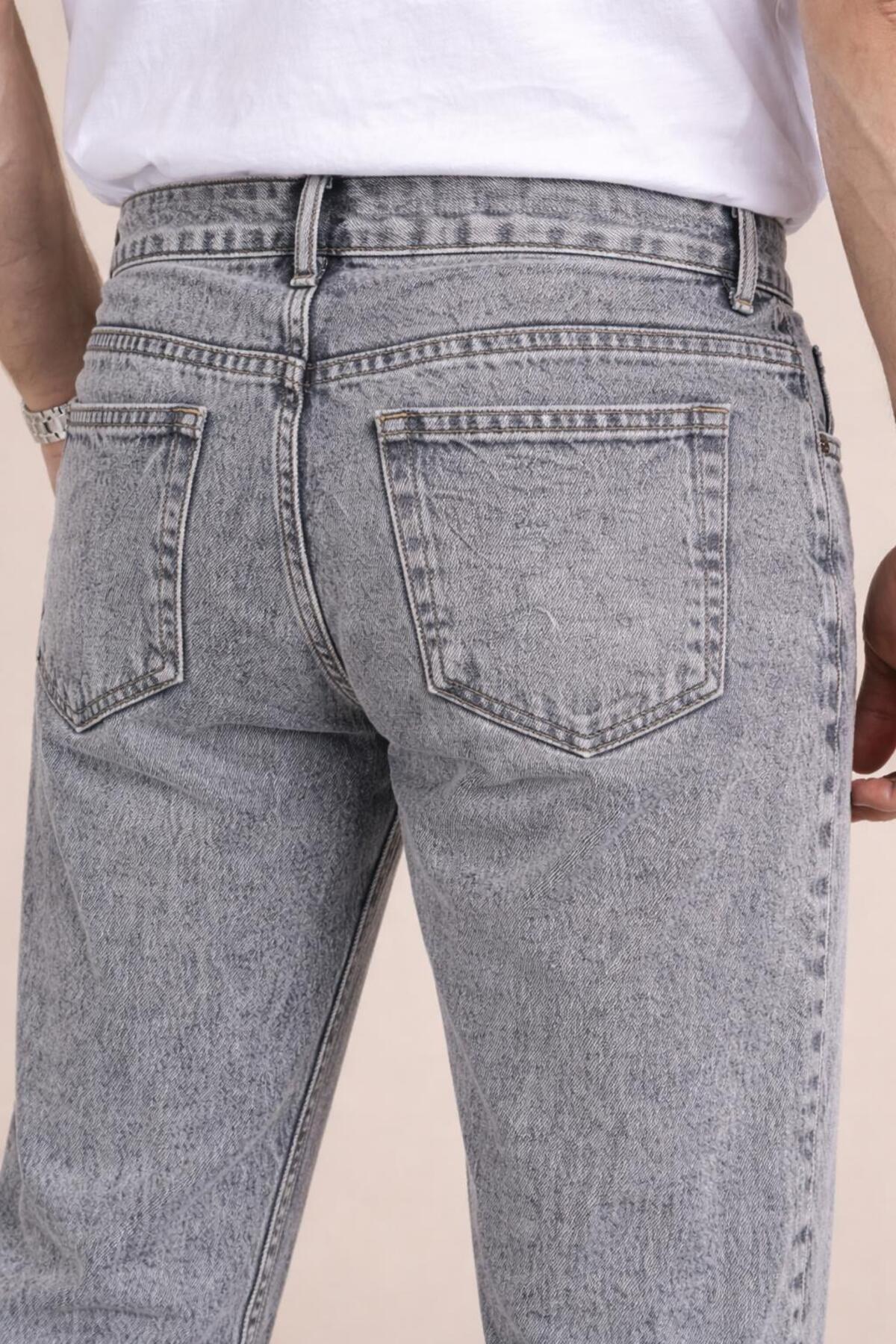 Erkek Açık Gri Boyfriend Jean Pantolon Rahat Kalıp Günlük Denim