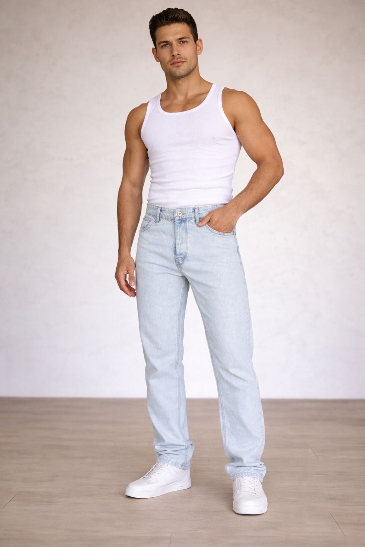 Erkek Rahat Kalıp Denim Pantolon Düz Kesim Günlük Şık Basic Modern Jean