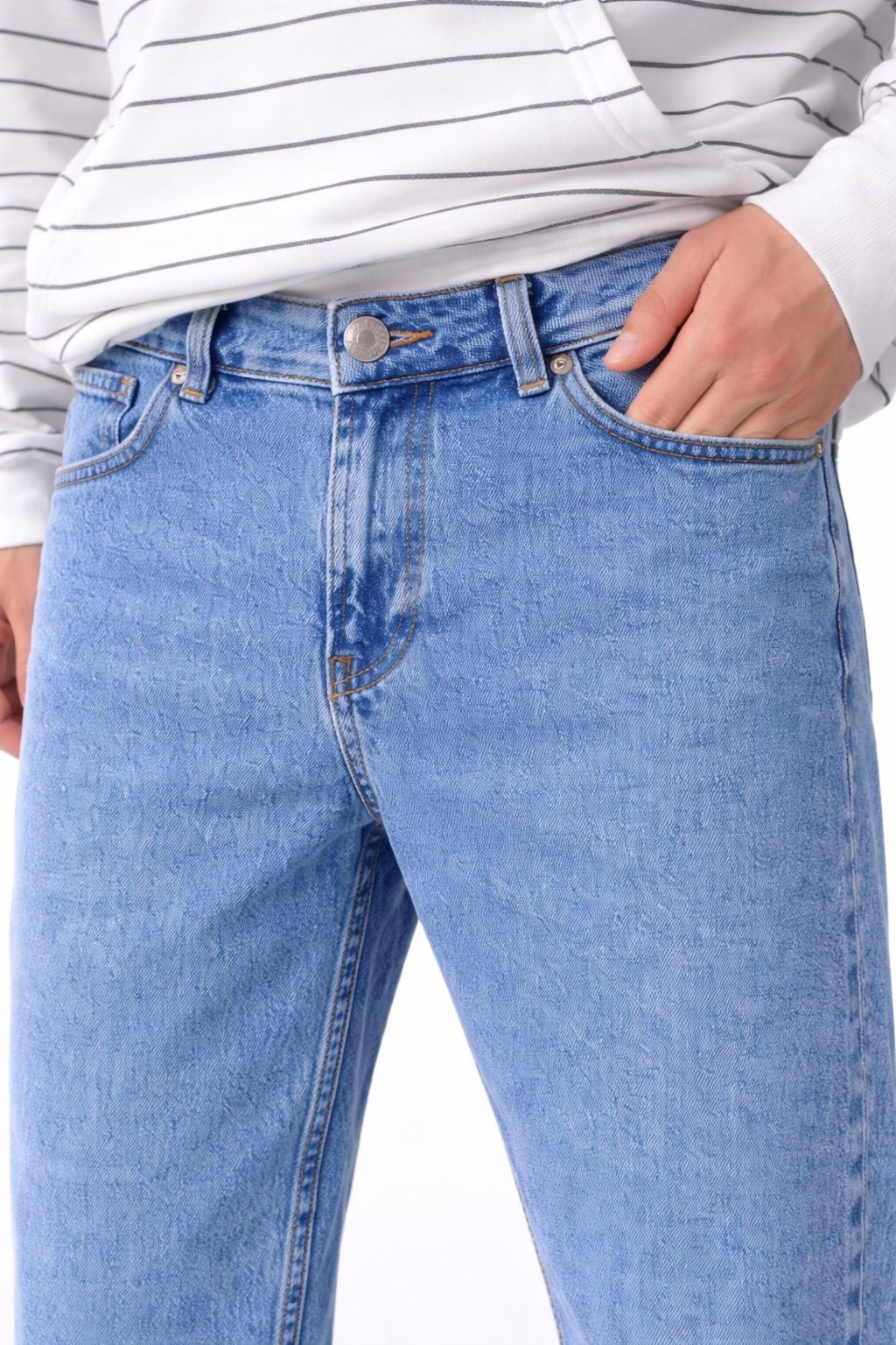 Erkek Koyu Kar Mavi Rahat Kalıp Düz Paça Kot Pantolon Günlük Şık Basic Denim