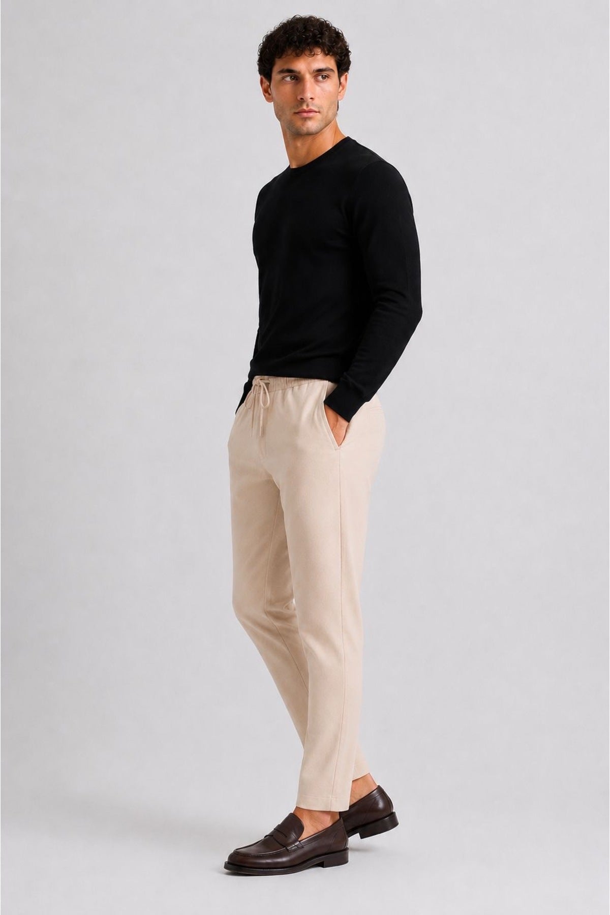 Erkek Slim Fit Jogger Pantolon Bağcıklı Lastikli Bel Dar Paça Günlük Kumaş Pantolon