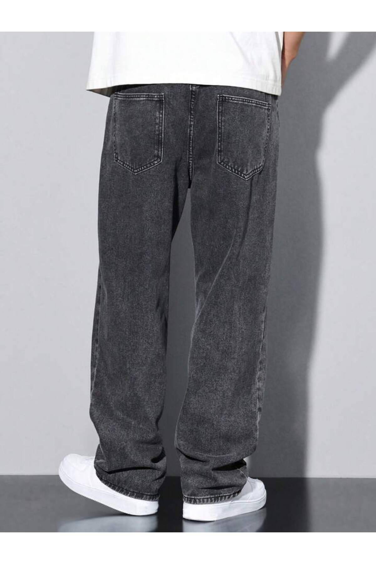 Erkek Oversize Jean Pantolon Geniş Paça Rahat Kalıp Günlük Sokak Stili Denim Pantolon