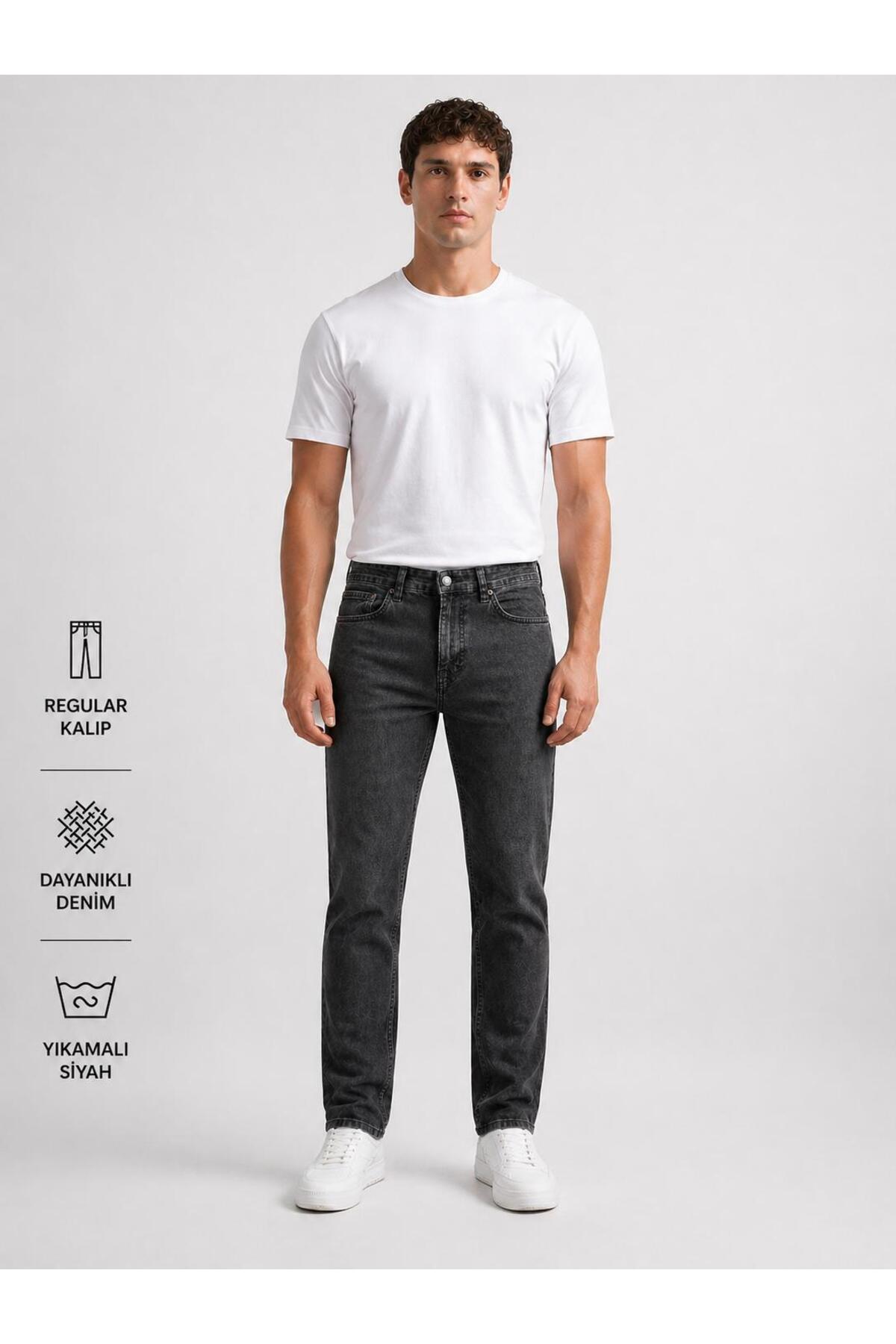 Erkek Regular Kalıp Denim Pantolon Günlük Rahat Kesim Şık Basic Jean