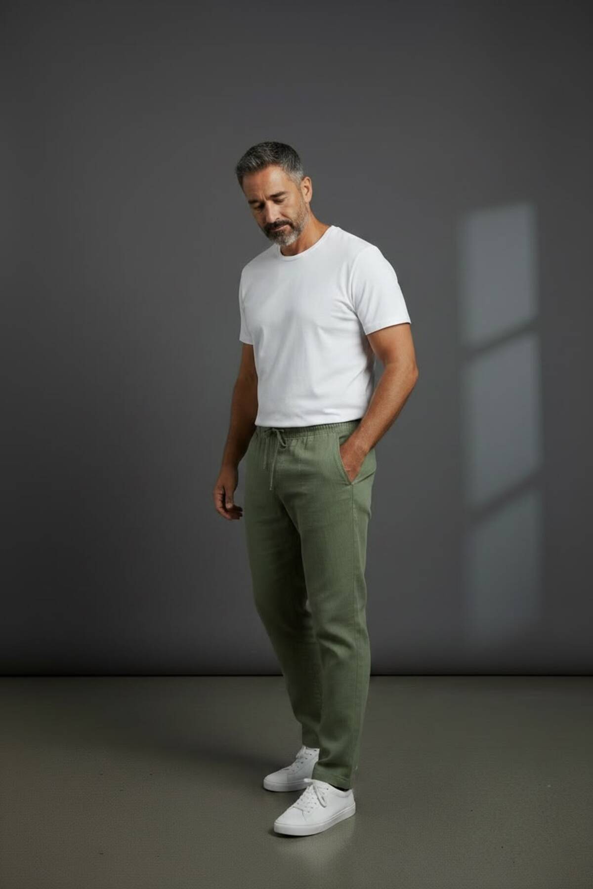 Keten Görünümlü Erkek Rahat Kalıp Pantolon