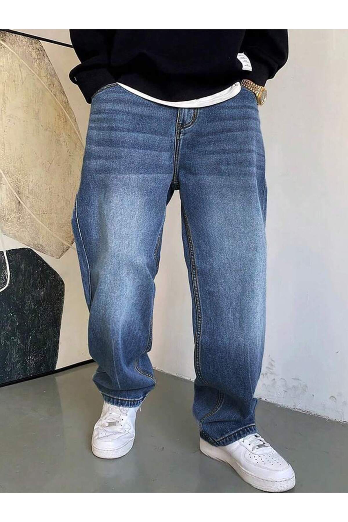 Erkek Oversize Denim Pantolon Rahat Kalıp Modern Kesim Günlük Streetwear Kot Pantolon
