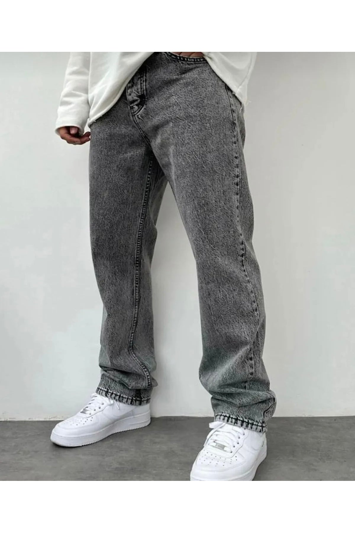 Gri Asit Yıkama Baggy Pantolon