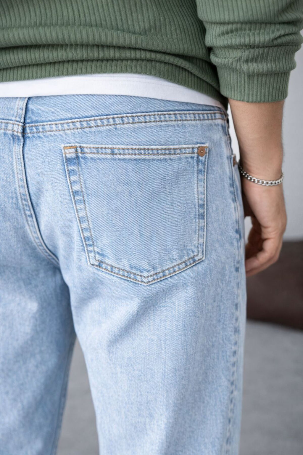 Erkek Buz Mavi Relaxed Fit Bol Paça Kot Pantolon
