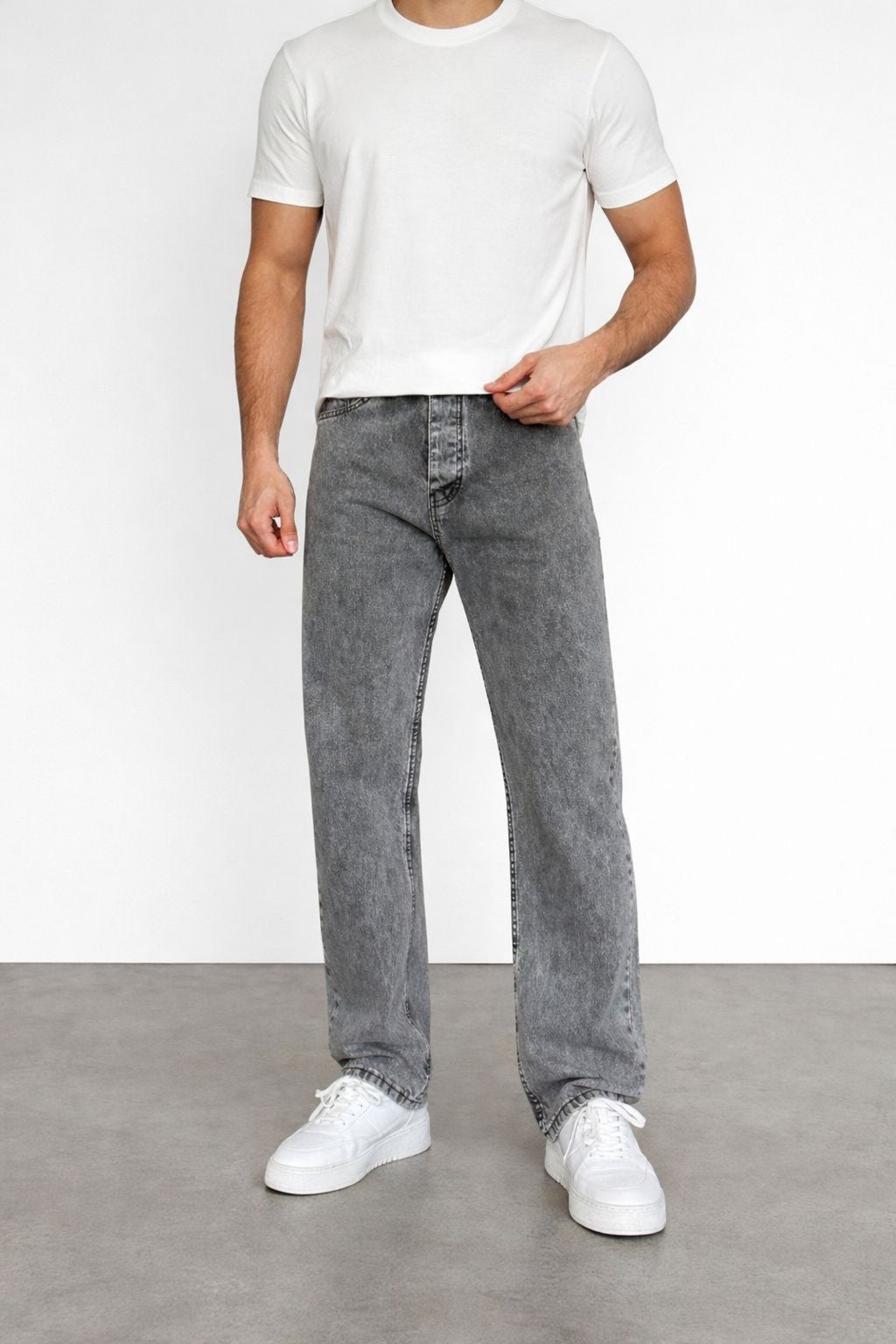 Erkek Gri Yıkamalı Straight Fit Jean Pantolon – Rahat Kalıp, Günlük Şık Denim