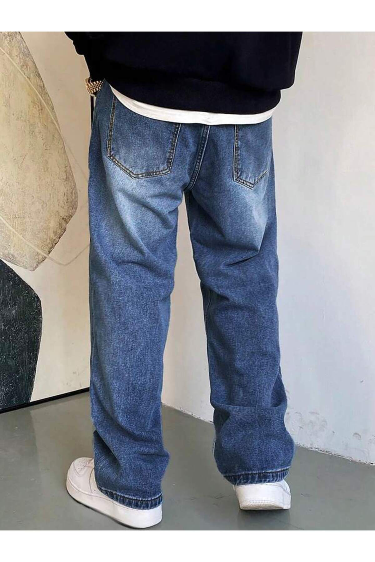 Erkek Oversize Denim Pantolon Rahat Kalıp Modern Kesim Günlük Streetwear Kot Pantolon